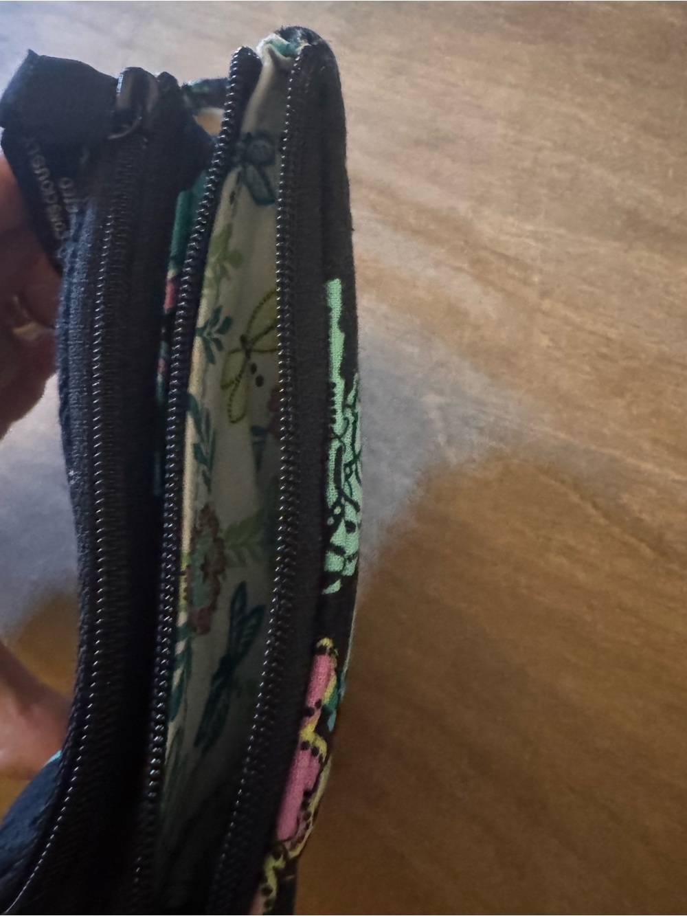 Vera Bradley Black Floral Quilted Wristlet Wallet with Aqua and Pink Accents - Picture 4 of 5